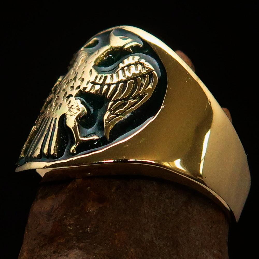 32nd Degree Scottish Rite Ring - Green Wings Down Gold Brass