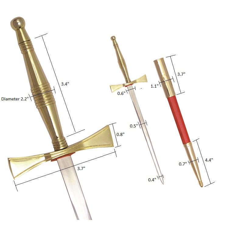 Masonic Dagger -  Gold Hilt and Red Scabbard