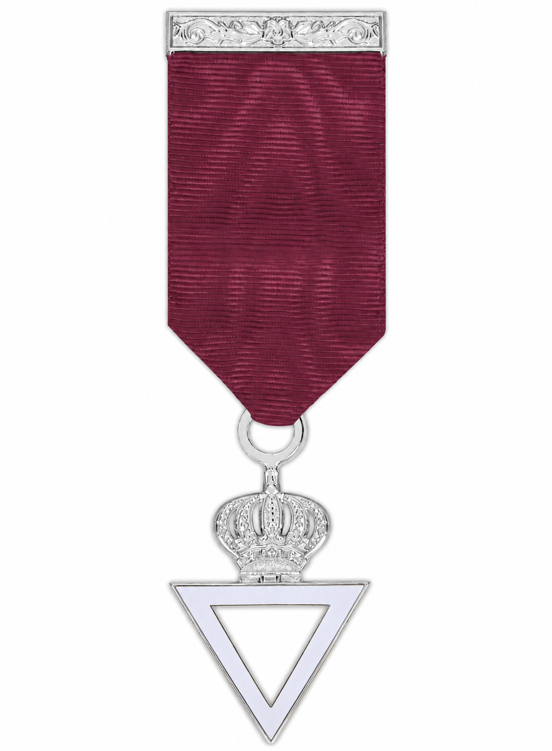 Member Royal & Select Masters Breast Jewel - Maroon Ribbon with Silver Plated Crown & Triangle Penda - Bricks Masons