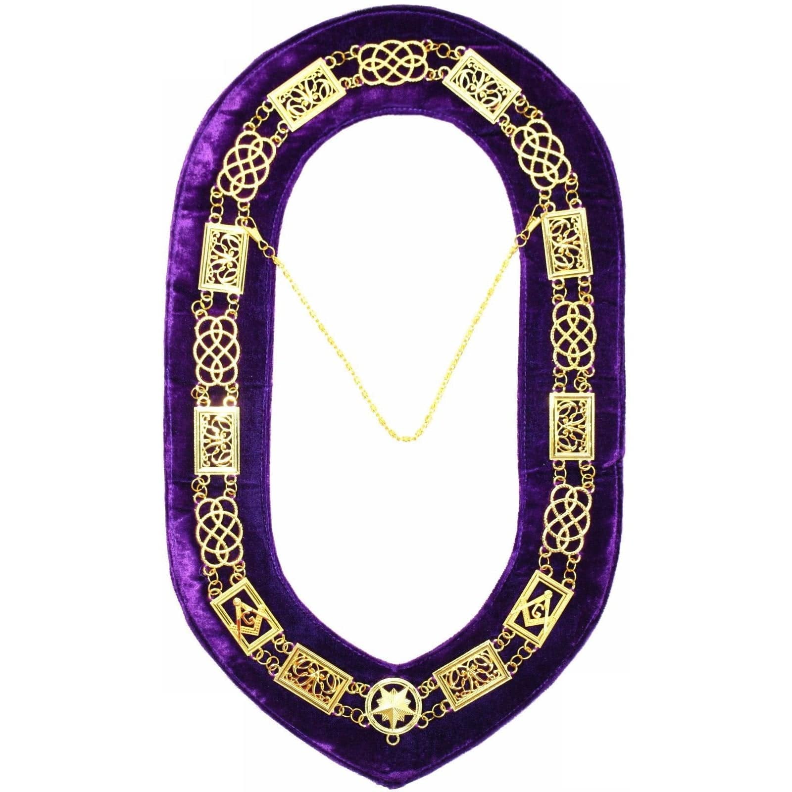 Grand Officers Blue Lodge Chain Collar - Gold Plated on Purple Velvet