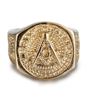 Master Mason Blue Lodge Ring - Vintage Gold Plating Square and Compass G