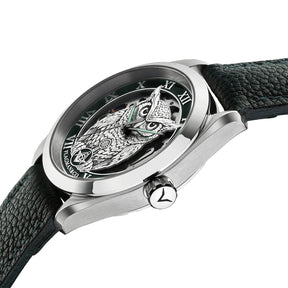 Master Mason Blue Lodge Armbanduhr – Grüne Lünette, Winkelmaß und Zirkel, G mit Eule