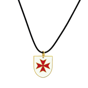 Knights Templar Commandery Necklace - Red Cross Gold Plated Shield Pendant - Bricks Masons