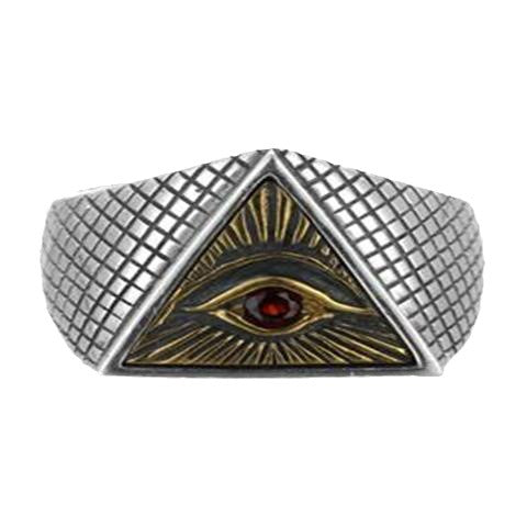 Eye Of Providence Ring - Silver & Gold Adjustable All Seeing Eye Red Stone - Bricks Masons