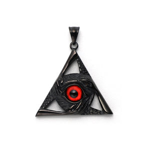Eye Of Providence Pendant - Black Stainless Steel Red All Seeing Eye Stone - Bricks Masons