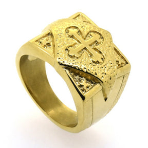 Knights Templar Commandery Ring - Gold Plated Stainless Steel Cross Ring - Bricks Masons