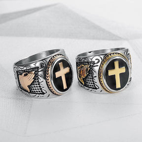 Knights Templar Commandery Ring - Rose Gold Cross Signet - Bricks Masons