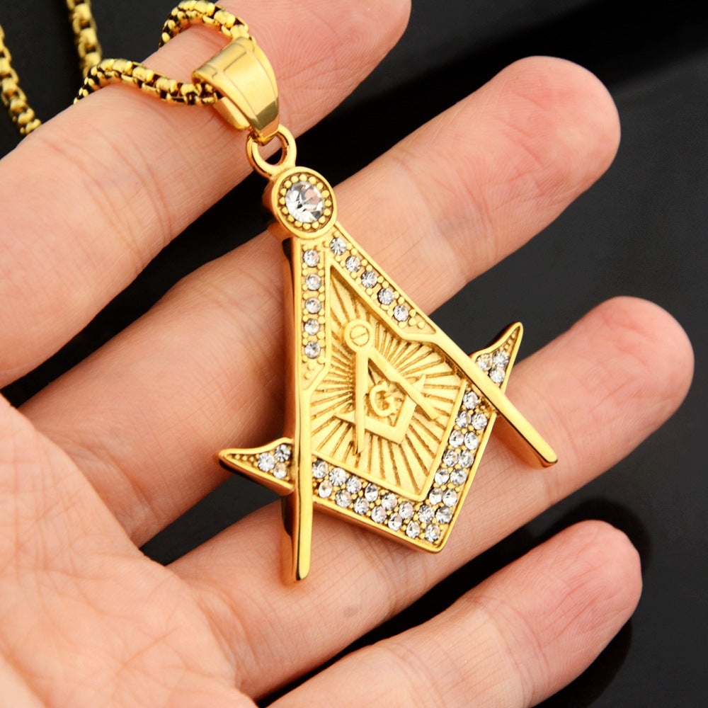 Master Mason Blue Lodge Necklace - Silver & Gold Double Square And Compass G - Bricks Masons