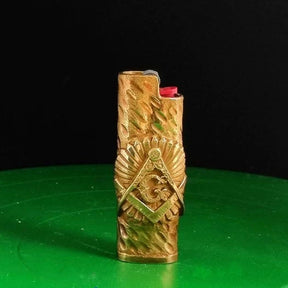 Knights Templar Commandery Lighter - Handmade Gold Square & Compass G Copper Lighter Case - Bricks Masons