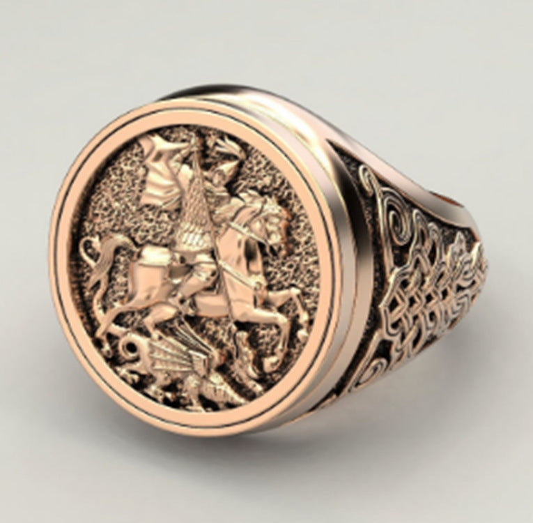 Knights Templar Commandery Ring - Rose Gold Plated Knight - Bricks Masons