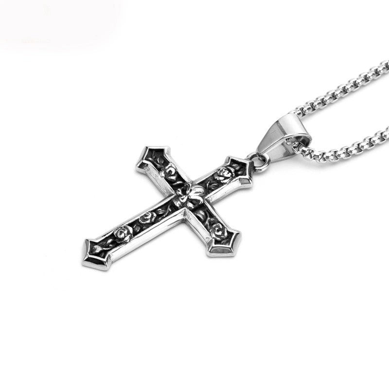 Knights Templar Commandery Necklace - Silver Stainless Steel Cross With Skull & Flowers - Bricks Masons