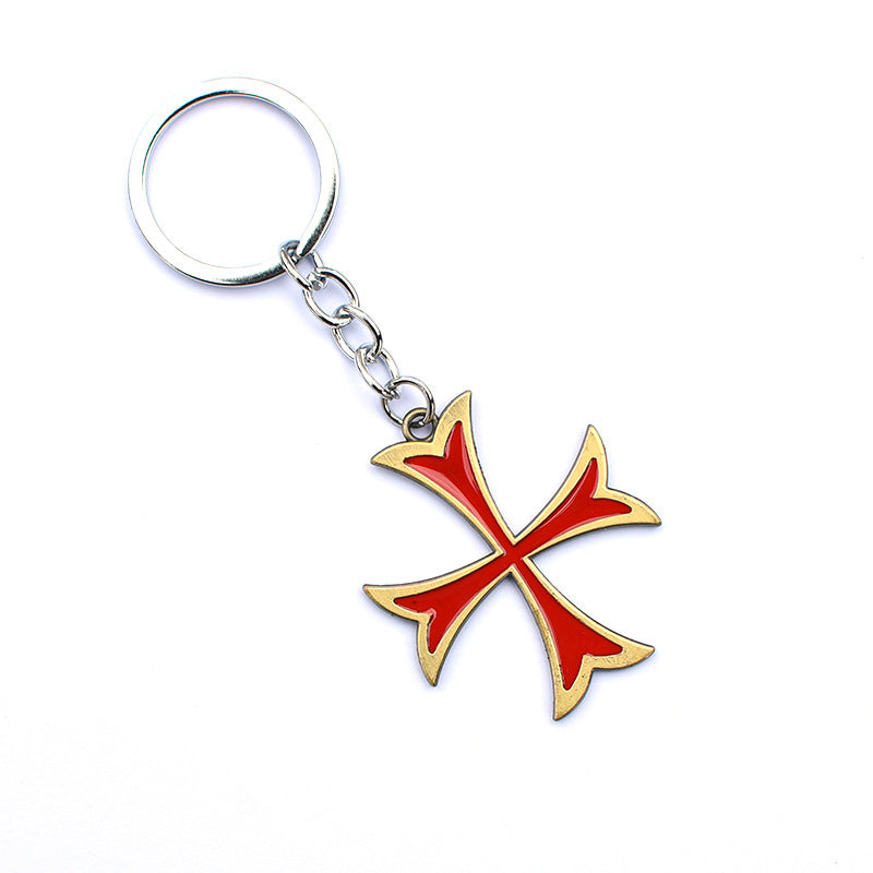 Knights Templar Commandery Keychain - Red & Gold Cross Pendant - Bricks Masons