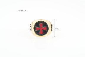 Red Cross of Constantine Ring -  Gold Titanium Steel With Red Cross - Bricks Masons