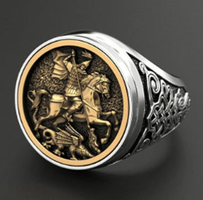 Knights Templar Commandery Ring - Silver & Gold Plated Knight - Bricks Masons