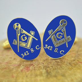 Master Mason Blue Lodge Cufflink - Blue And Gold Plated 342 S.C Square & Compass G - Bricks Masons