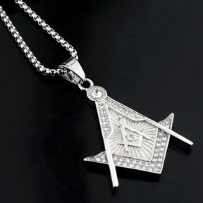 Master Mason Blue Lodge Necklace - Silver & Gold Double Square And Compass G - Bricks Masons