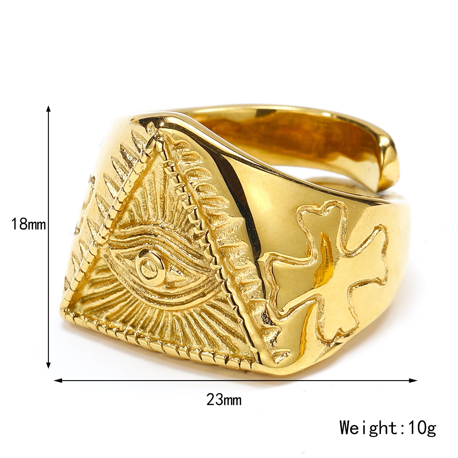 Eye Of Providence Ring - Full Gold Pyramid Titanium Steel - Bricks Masons