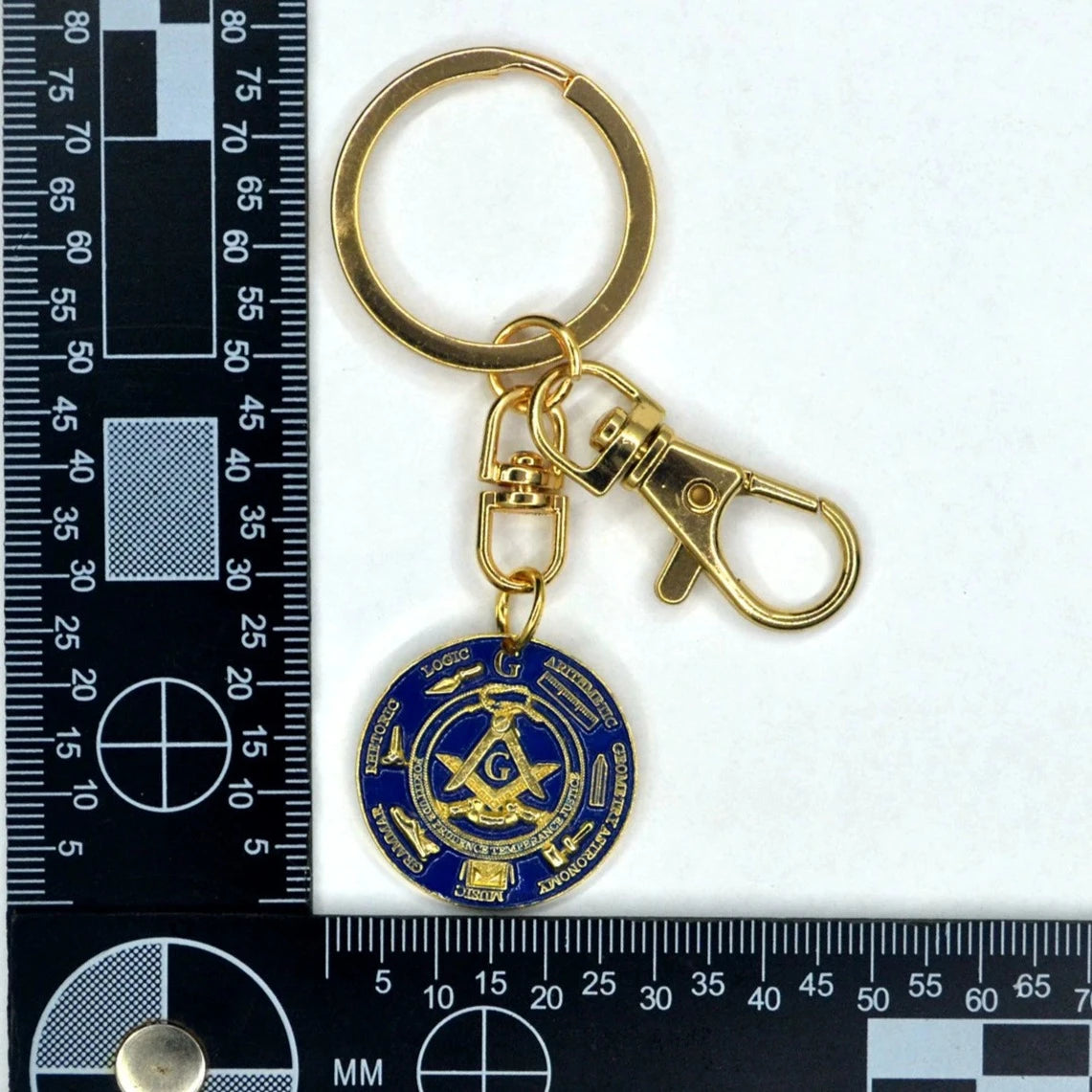 Master Mason Blue Lodge Keychain - Gold And Blue Square & Compass G Tools - Bricks Masons