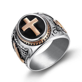 Knights Templar Commandery Ring - Rose Gold Cross Signet - Bricks Masons