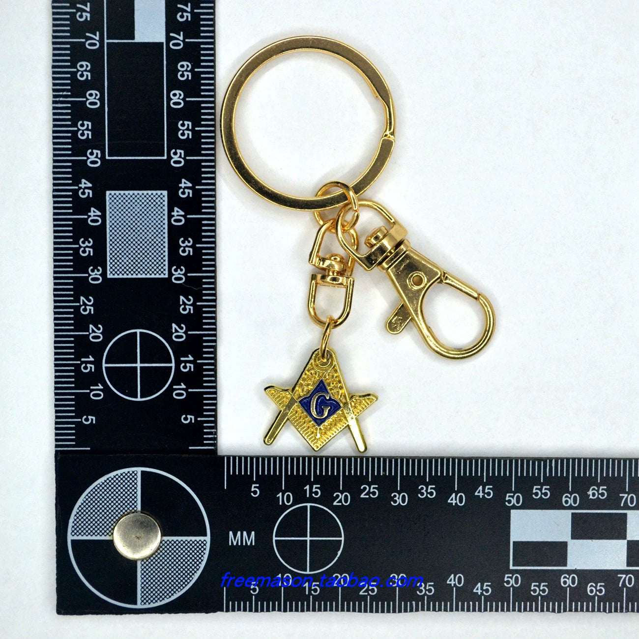 Master Mason Blue Lodge Keychain - Gold Square & Compass G Pendant - Bricks Masons