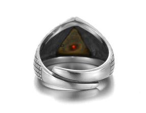 Eye Of Providence Ring - Silver & Gold Adjustable All Seeing Eye Red Stone - Bricks Masons