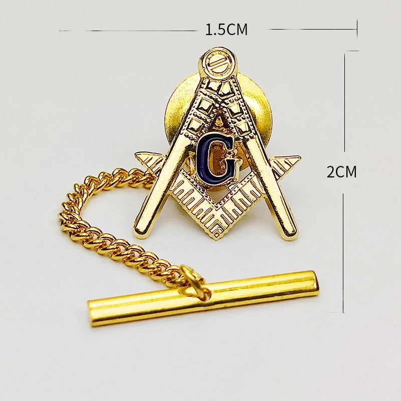 Master Mason Blue Lodge Lapel Pin - Gold & Blue With Chain - Bricks Masons