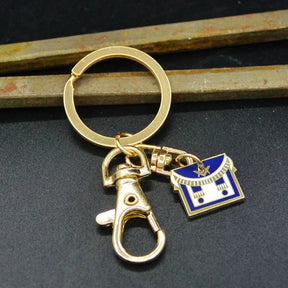 Master Mason Blue Lodge Keychain - Square & Compass G Blue Apron Pendant - Bricks Masons