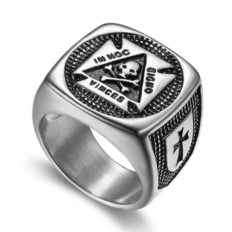Knights Templar Commandery Ring - Silver Steel IN HOC VINCES SIGNO - Bricks Masons