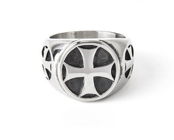 Knights Templar Commandery Ring - Silver & Black Stainless Steel Cross Templar - Bricks Masons