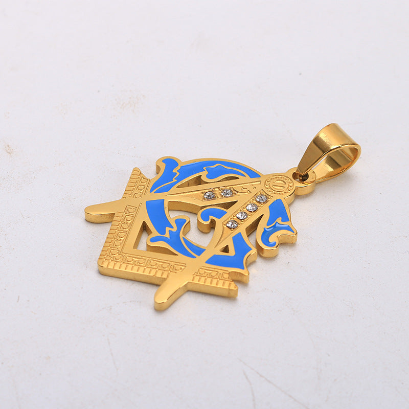 Master Mason Blue Lodge Pendant - Blue & Gold Titanium Steel - Bricks Masons