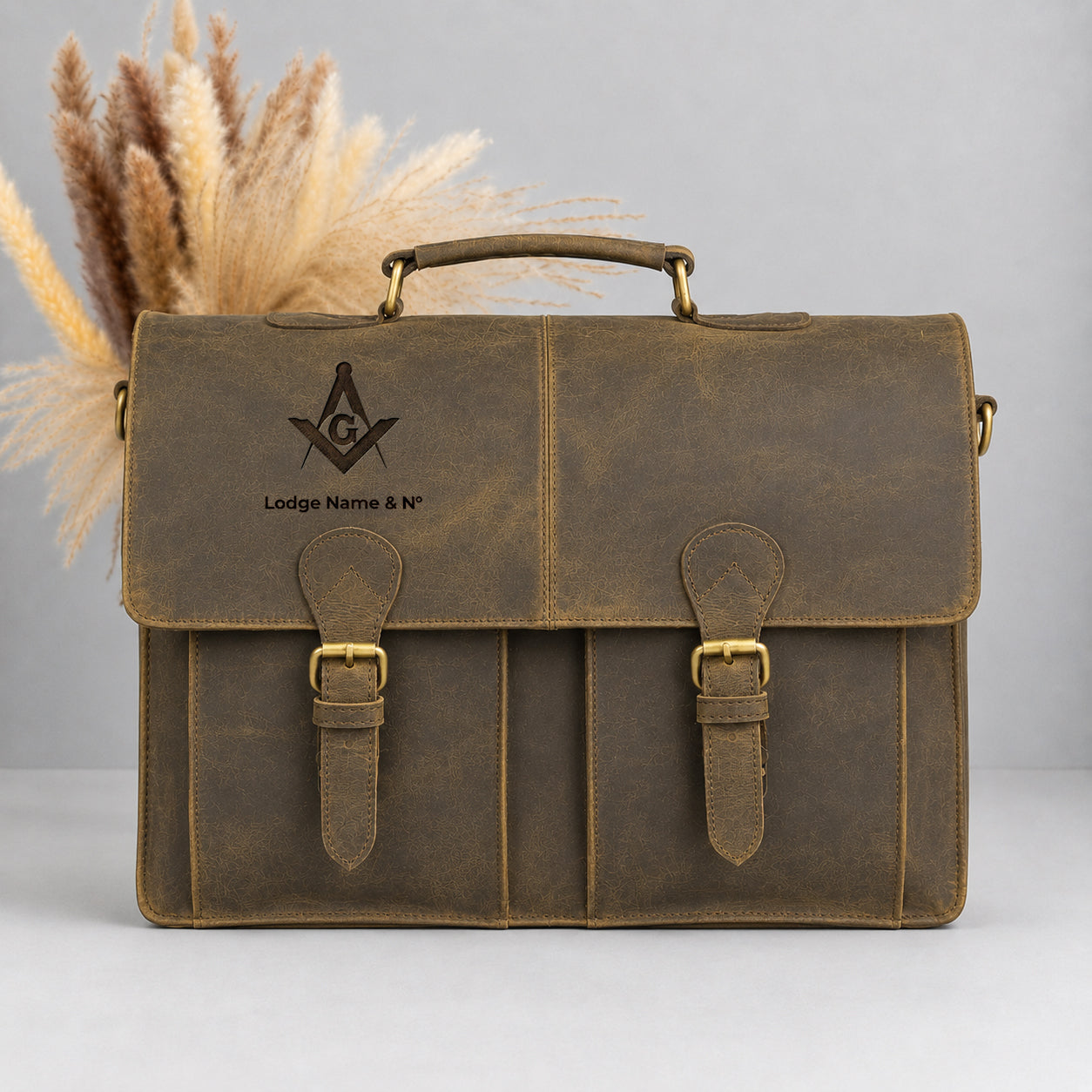 Master Mason Blue Lodge Briefcase - Premium Leather Front Pockets With Various Colors