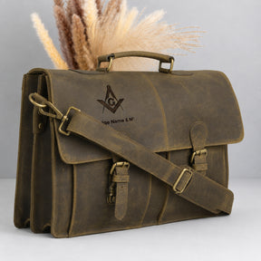 Master Mason Blue Lodge Briefcase - Premium Leather Front Pockets With Various Colors