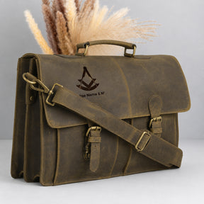 Past Master Blue Lodge Briefcase - Premium Leather Front Pockets With Various Colors