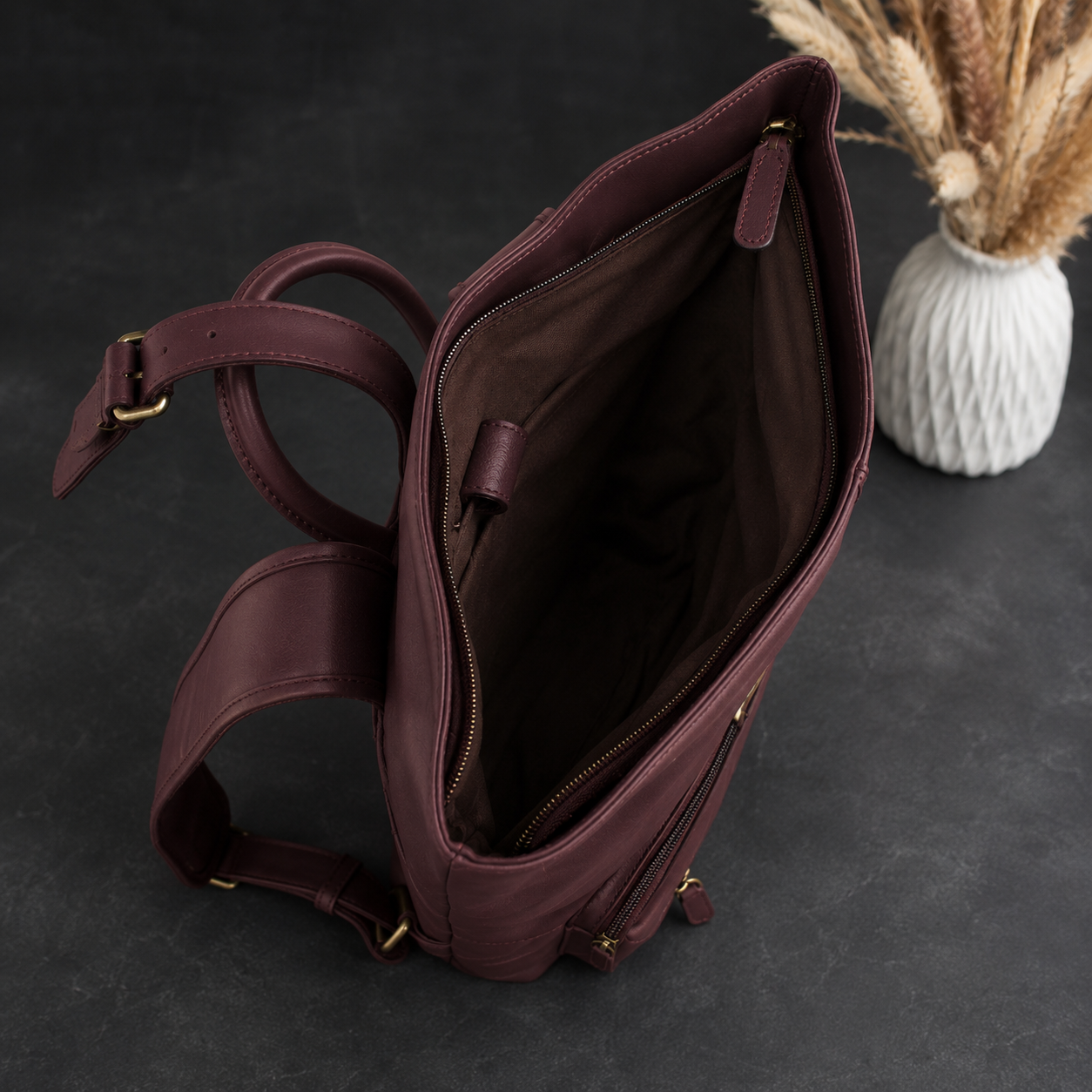 Master Mason Blue Lodge Backpack - Burgundy Crazy Horse Leather With Adjustable Straps