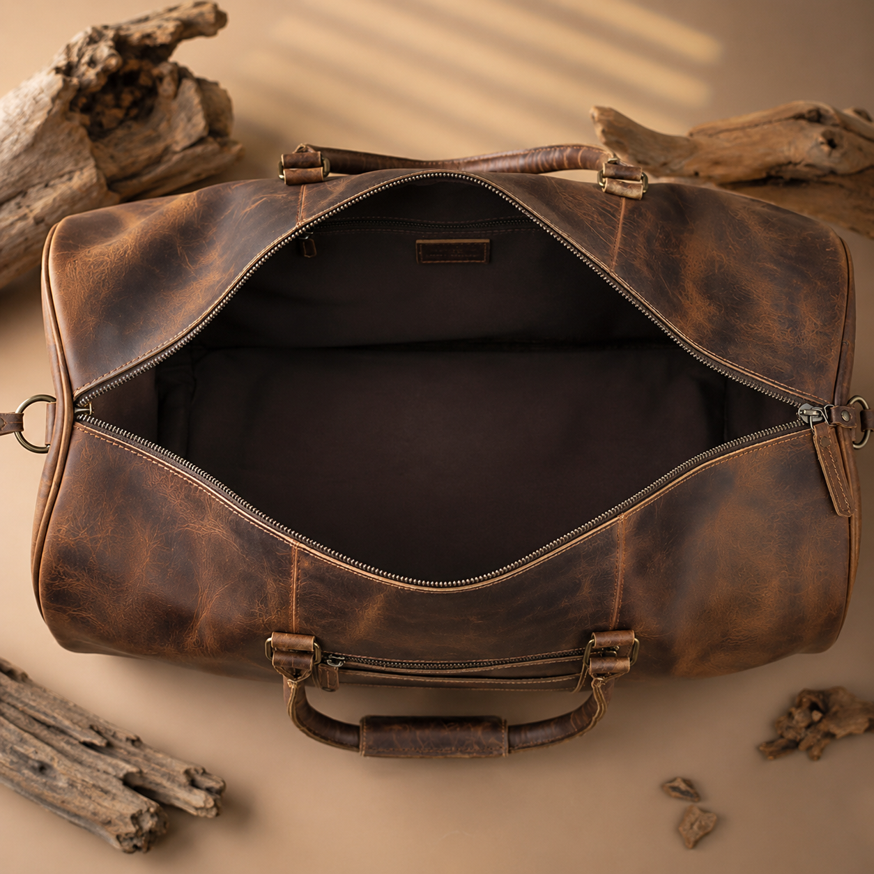 Master Mason Blue Lodge Travel Bag - Hazelnut Leather With Side Pockets