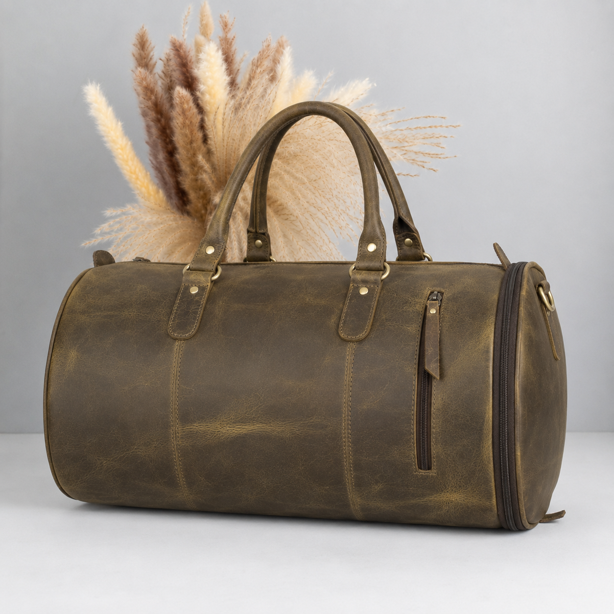 Past Master Blue Lodge Travel Bag - Premium Leather Round Duffle Shape & Strong Handles