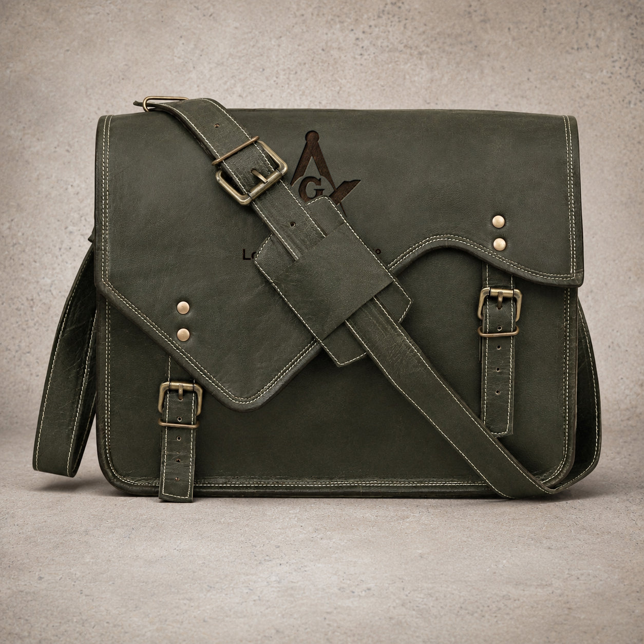 Master Mason Blue Lodge Briefcase - Full-grain Buffalo Leather With Antique Brass Buckles
