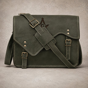 Master Mason Blue Lodge Briefcase - Full-grain Buffalo Leather With Antique Brass Buckles