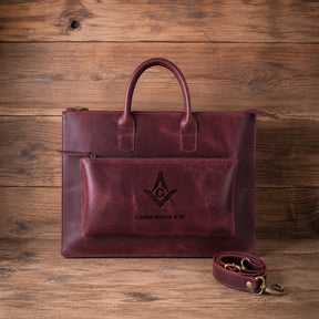 Master Mason Blue Lodge Briefcase - Full-grain Buffalo Leather Lightweight & Spacious