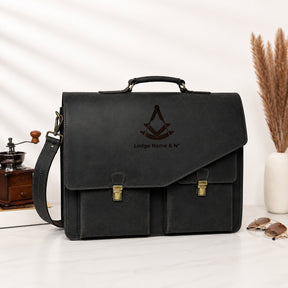Past Master Blue Lodge Briefcase - Premium Matte Black Crazy Horse Leather