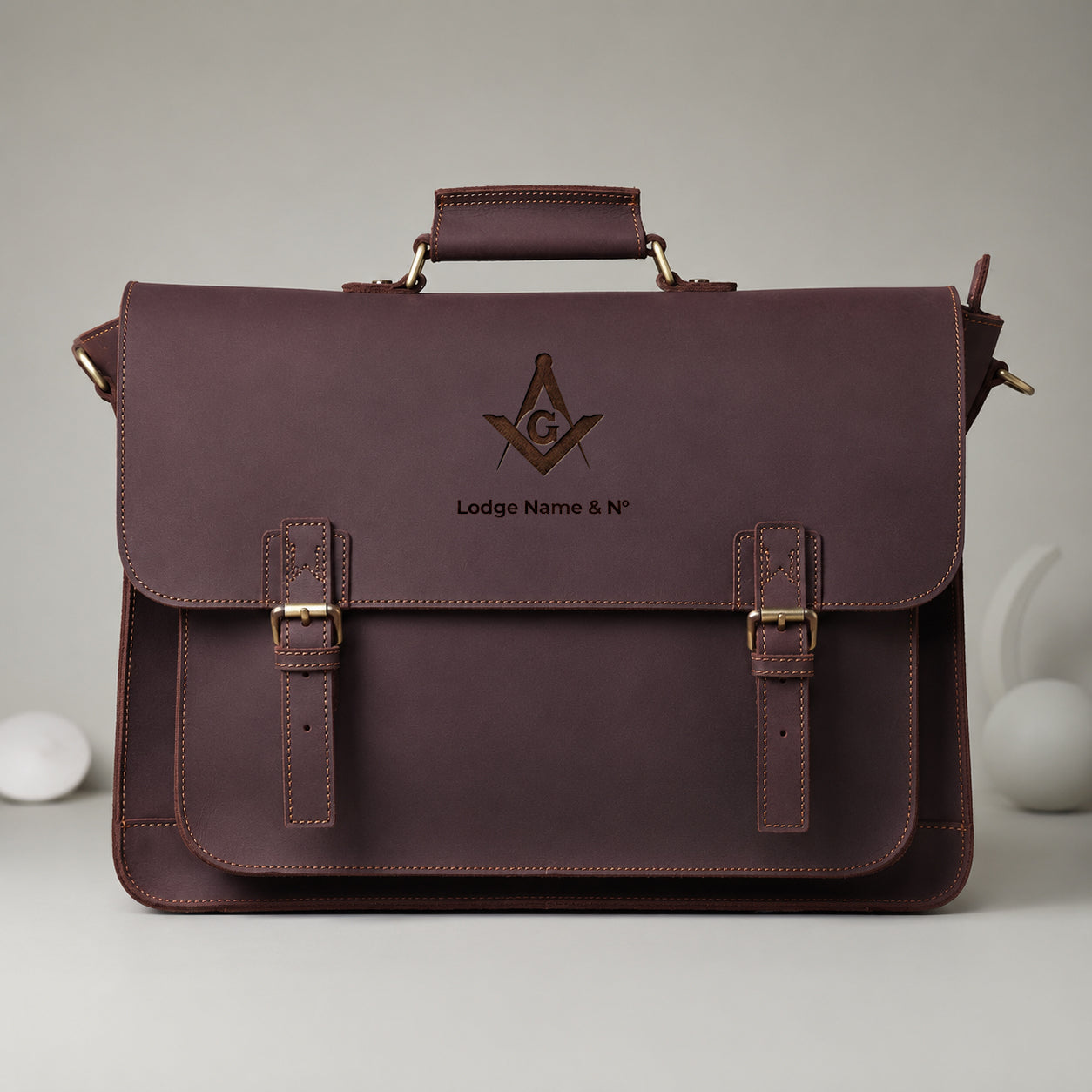 Master Mason Blue Lodge Briefcase - Burgundy Shade Full-grain Buffalo Leather