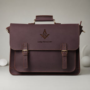 Master Mason Blue Lodge Briefcase - Burgundy Shade Full-grain Buffalo Leather