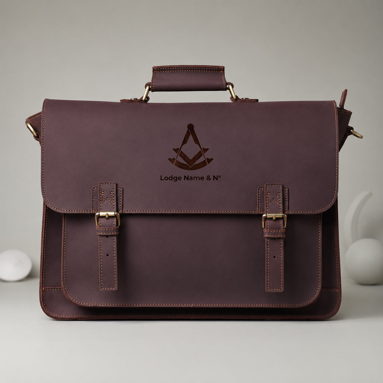 Past Master Blue Lodge Briefcase - Burgundy Shade Full-grain Buffalo Leather