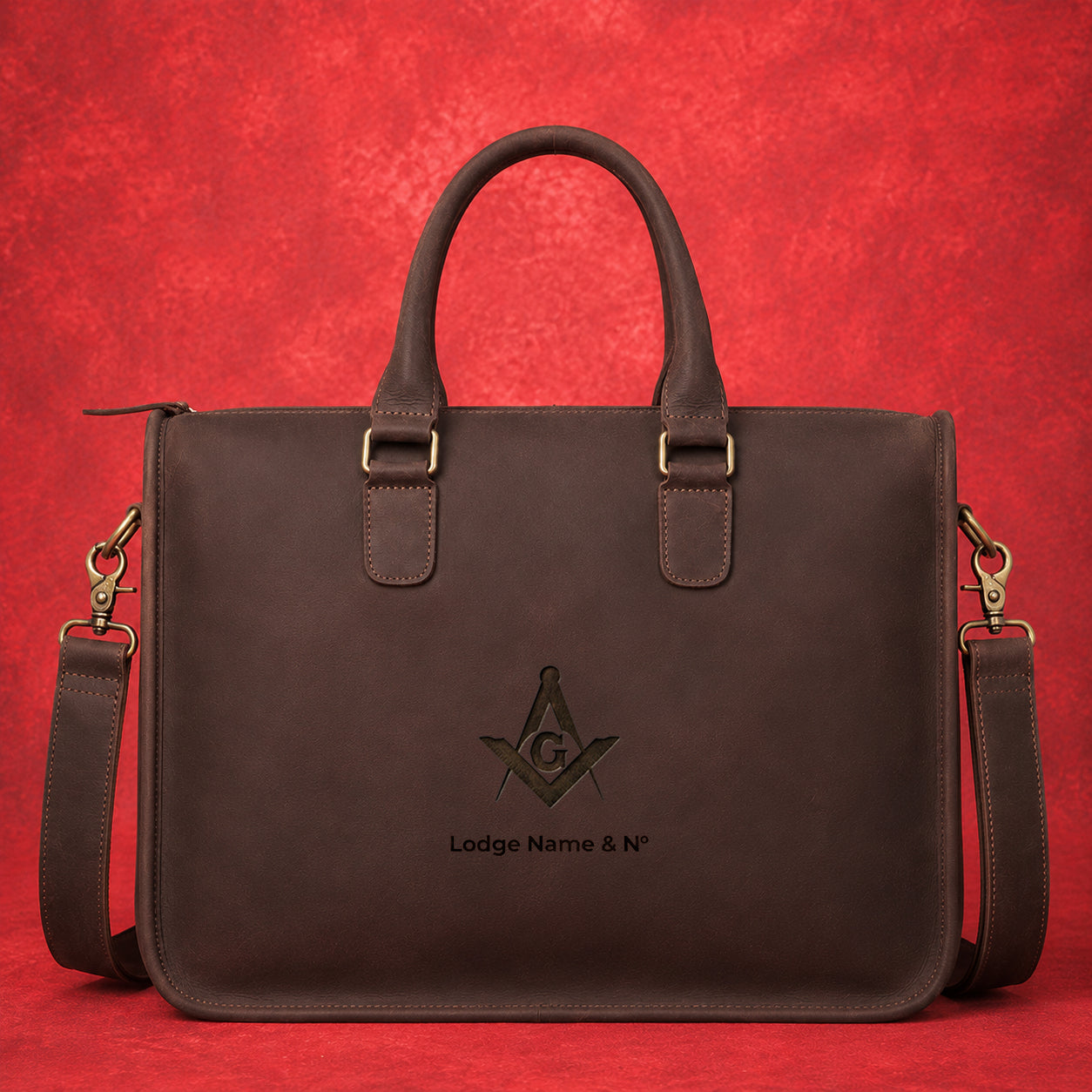 Master Mason Blue Lodge Briefcase - Rich Chocolate Brown Full-grain Buffalo Leather