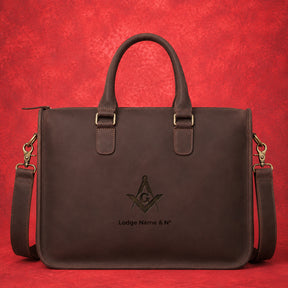 Master Mason Blue Lodge Briefcase - Rich Chocolate Brown Full-grain Buffalo Leather
