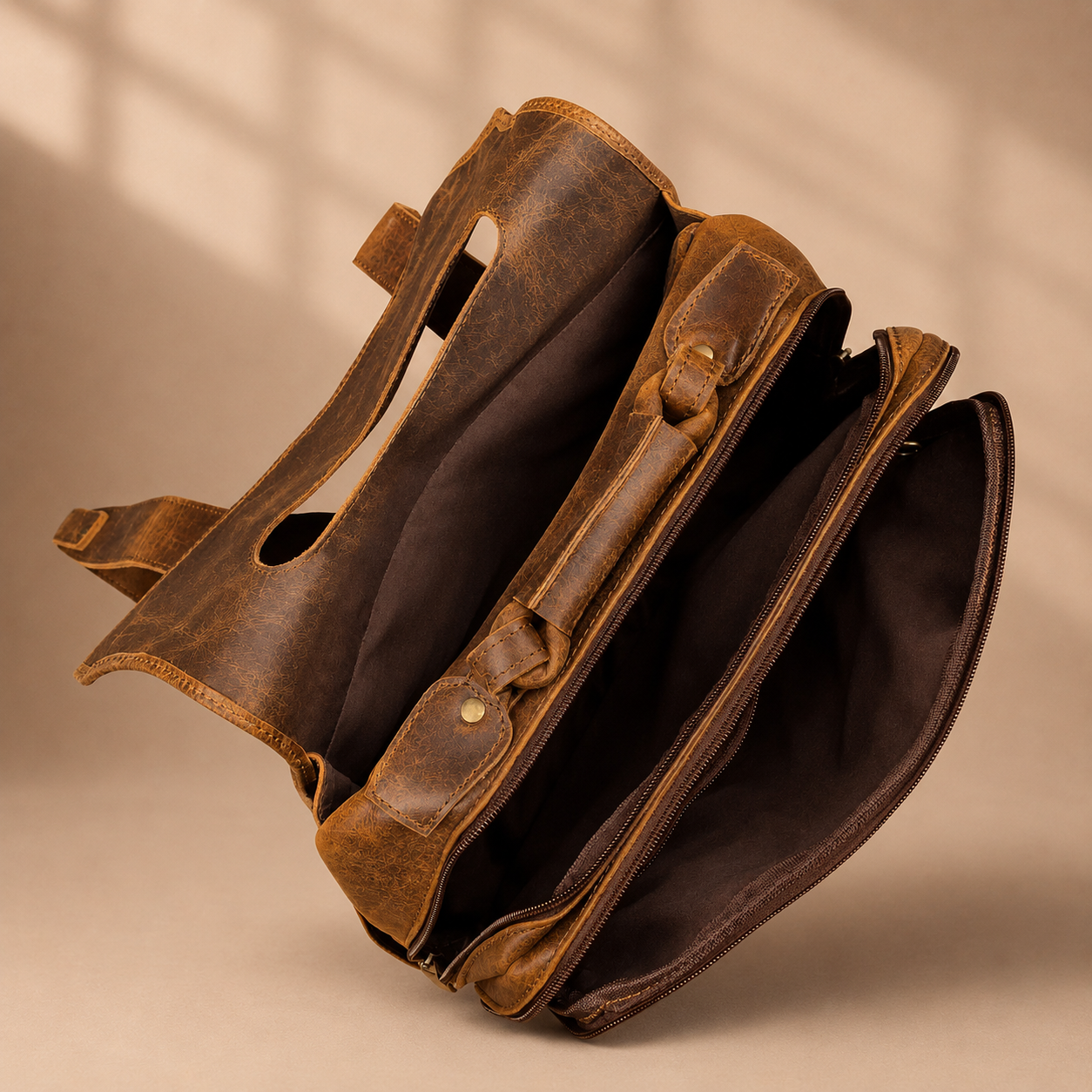 Master Mason Blue Lodge Backpack - Hazelnut Full-grain Buffalo Leather With Pockets