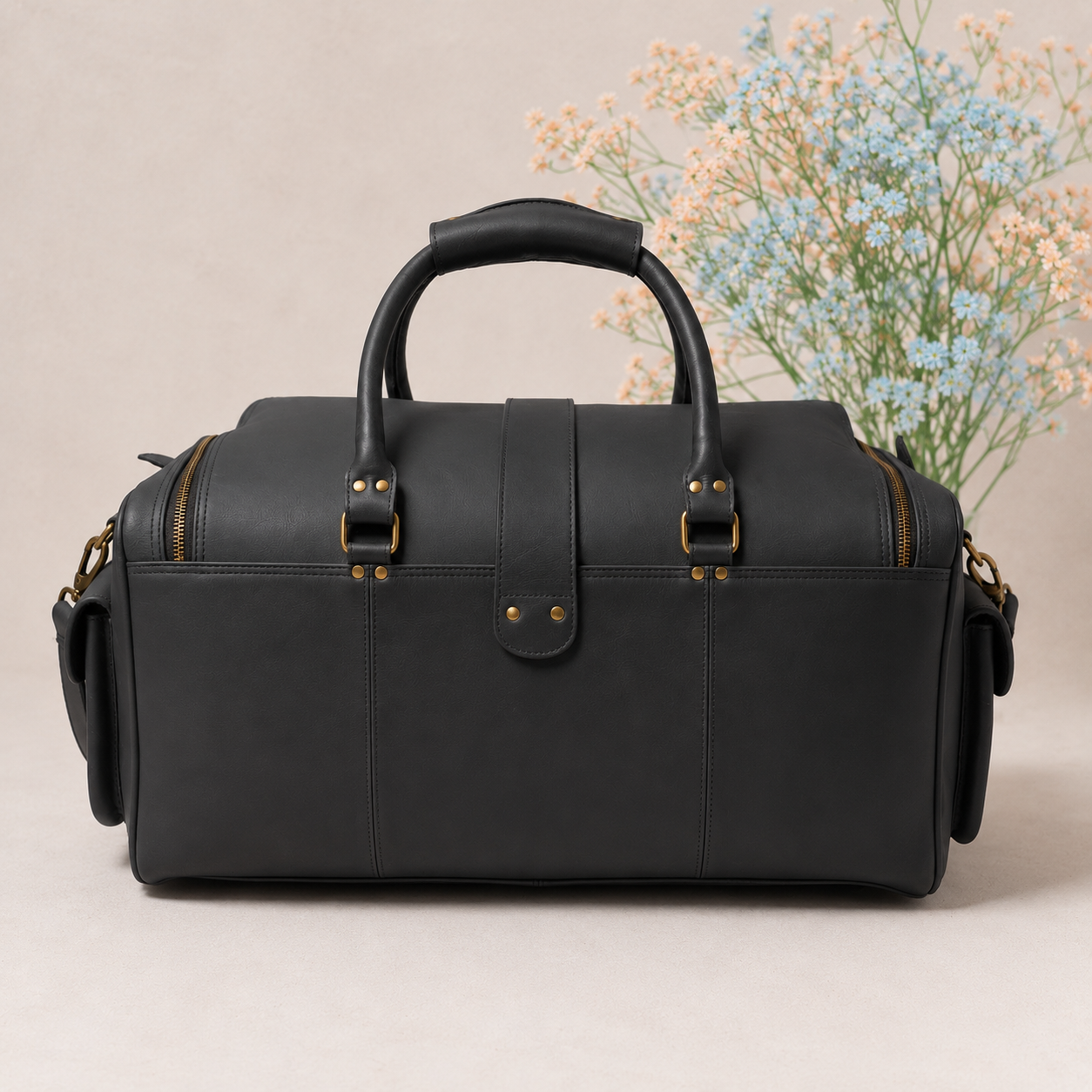 Past Master Blue Lodge Travel Bag - Black Matt Leather With Antique Metal