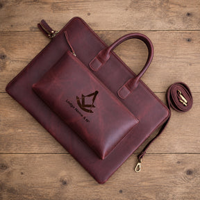 Past Master Blue Lodge Briefcase - Full-grain Buffalo Leather Lightweight & Spacious