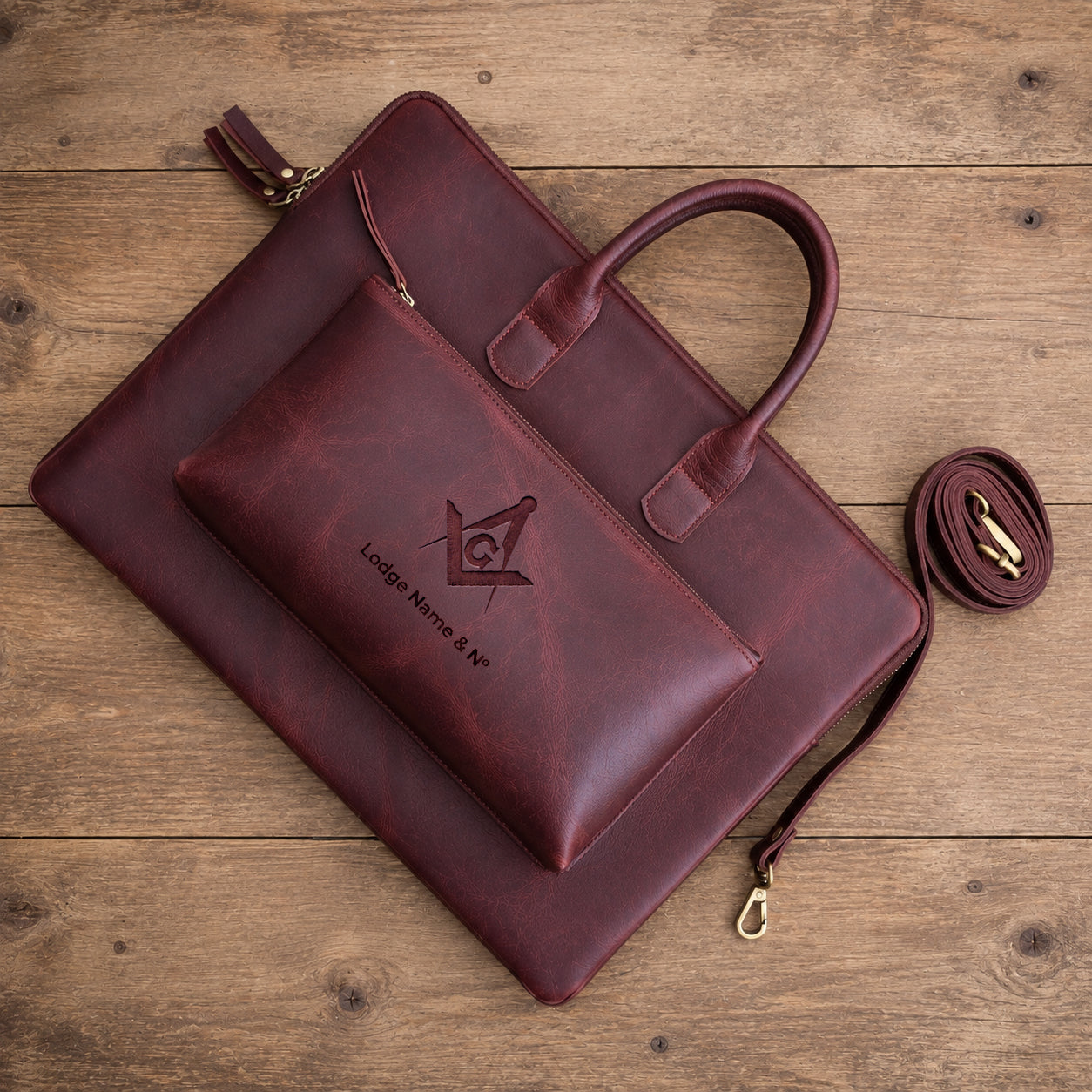 Master Mason Blue Lodge Briefcase - Full-grain Buffalo Leather Lightweight & Spacious