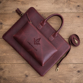 Master Mason Blue Lodge Briefcase - Full-grain Buffalo Leather Lightweight & Spacious